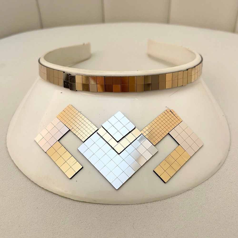 Gorgeous Vintage Sun Visor, geometric gold and silver embellishments 💖